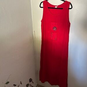 Boy Blue Linen Maxi Sleeveless Red Dress. Lagenlook, artsy, minimalist
